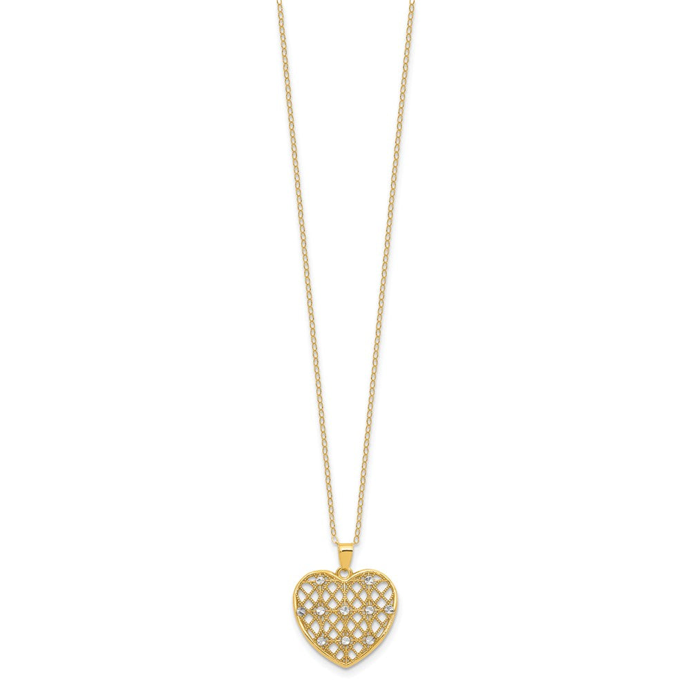 Affordable Expressions Sterling Silver Gold-tone Heart with White Rhodium Diamond-cut Accent 16 Inch Necklace with 2 inch extension
