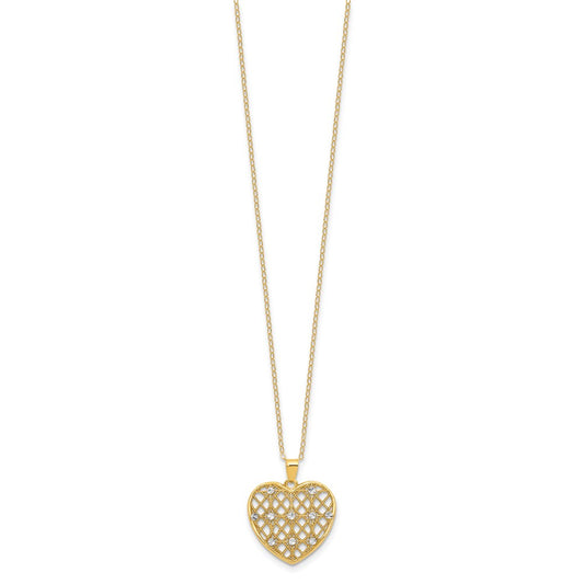 Affordable Expressions Sterling Silver Gold-tone Heart with White Rhodium Diamond-cut Accent 16 Inch Necklace with 2 inch extension