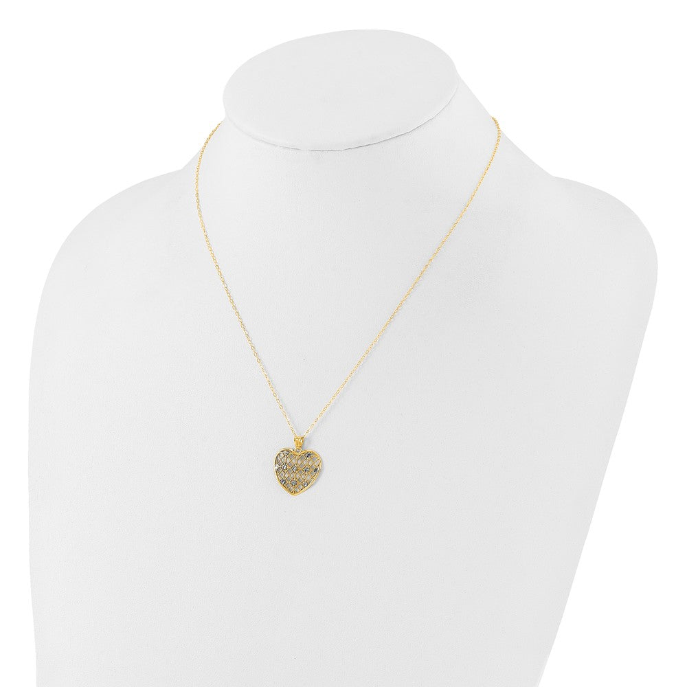 Affordable Expressions Sterling Silver Gold-tone Heart with White Rhodium Diamond-cut Accent 16 Inch Necklace with 2 inch extension