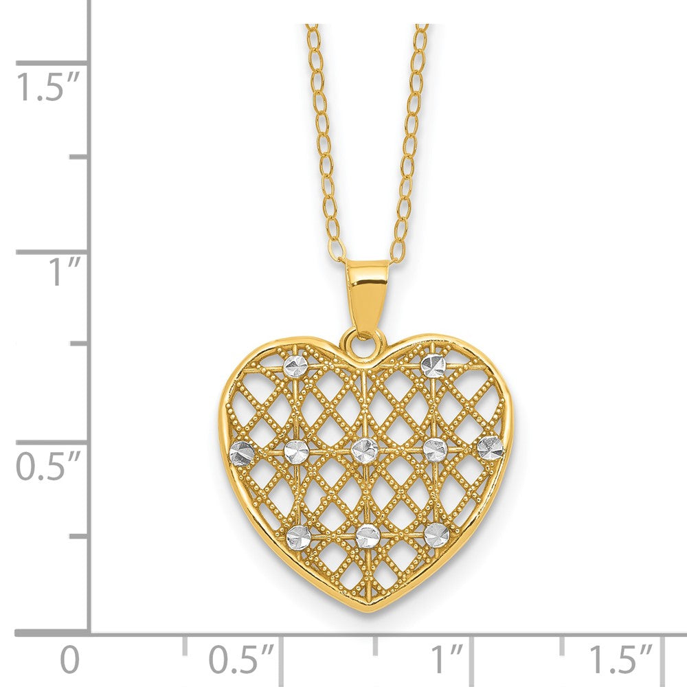 Affordable Expressions Sterling Silver Gold-tone Heart with White Rhodium Diamond-cut Accent 16 Inch Necklace with 2 inch extension