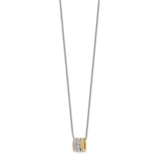 Sterling Silver Rhodium-plated Yellow/Rose-tone Glitter Fabric Rings 18 inch with 2 inch Extension Necklace