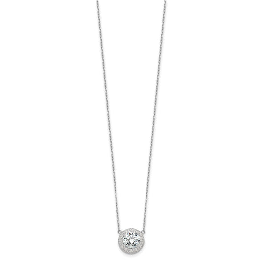 Sterling Silver Rhodium-plated 8mm CZ 16in w/2in ext. Necklace