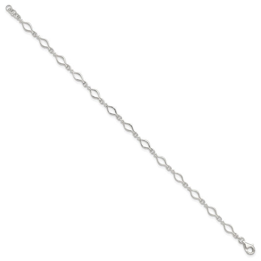 Sterling Silver 9inch Solid Polished Fancy Link Anklet