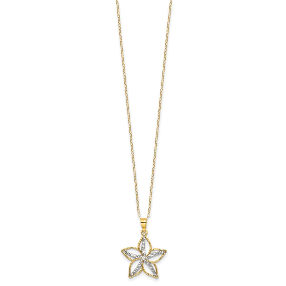Affordable Expressions Sterling Silver Gold-tone with White Rhodium Diamond-cut Accent Flower Pendant 16 Inch Necklace with 2 inch extension