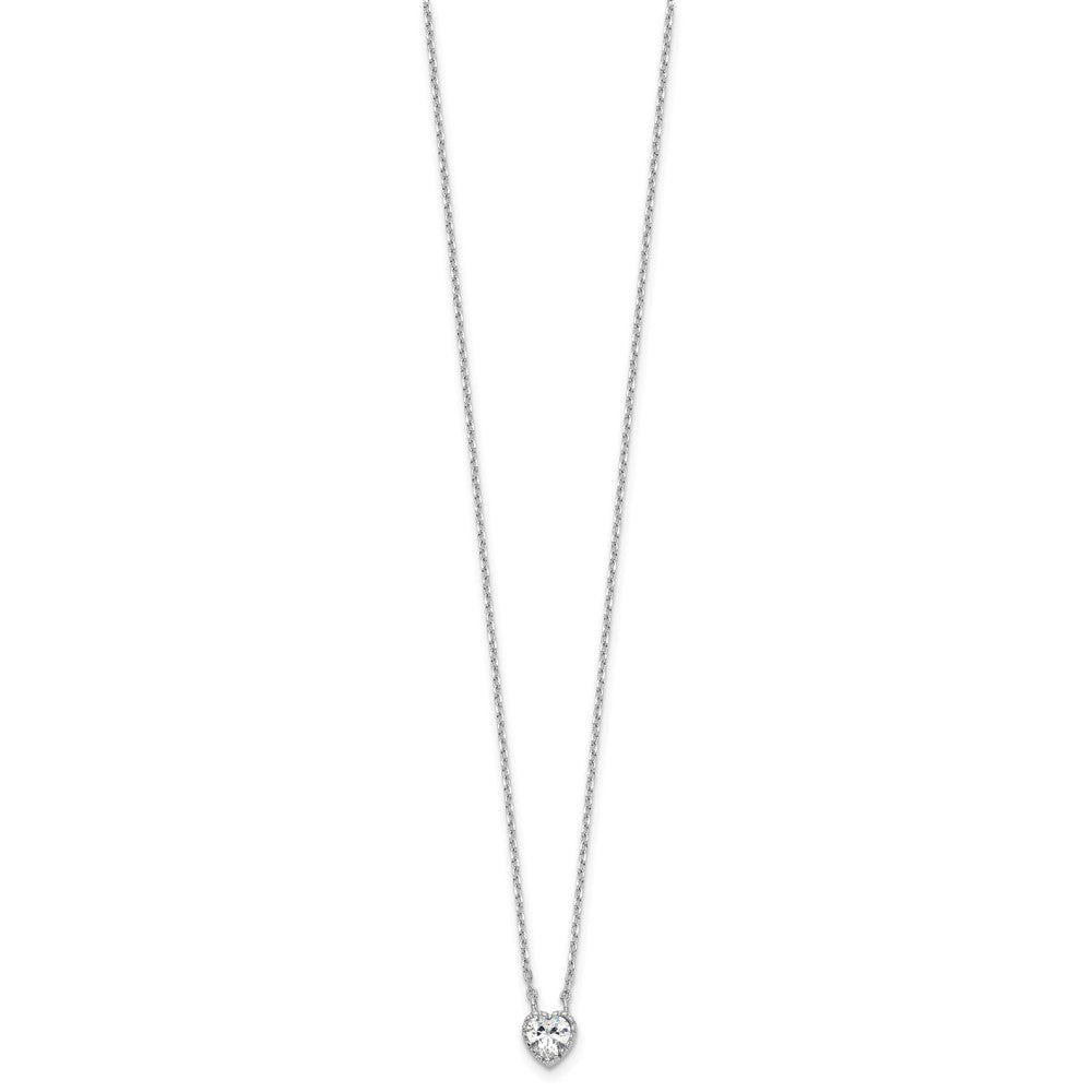 Sterling Silver Rhodium-plated Polished CZ Heart Children's 13in w/2in Ext. Necklace & Stud Earring Set