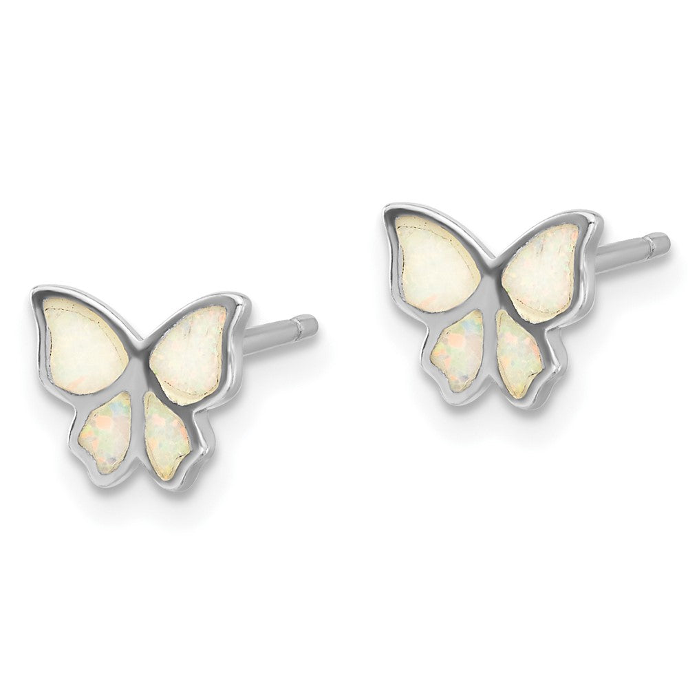 Sterling Silver RH-pl Cr.Opal Butterfly 16in Necklace w/2in ext/Earring Set