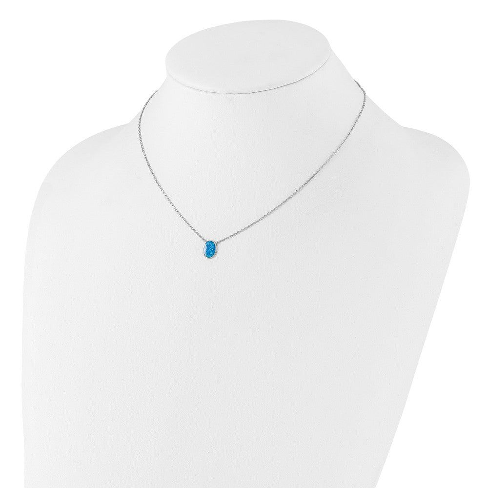 Sterling Silver RH-pl Blue Cr.Opal Oval 16in Necklace w/1.75 ext/Earring Se