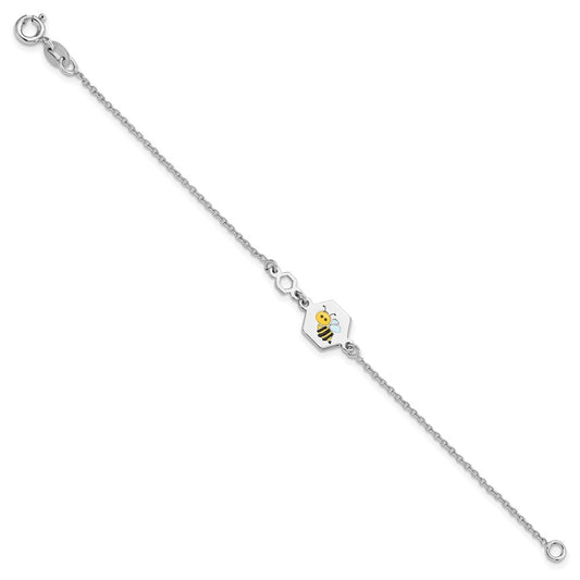 Sterling Silver Polished Enameled Bee 6in Children's Bracelet