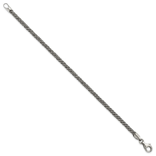 Sterling Silver Antiqued 3.4mm Fancy Twist Link Mens 8 inch Bracelet