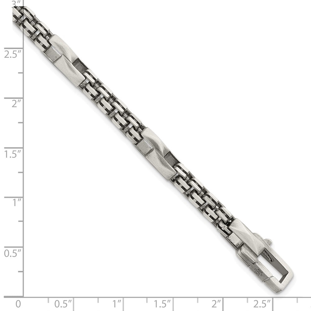 Sterling Silver Black Ruthenium-plated Brushed Fancy Box Chain Mens 8.5 inch Bracelet