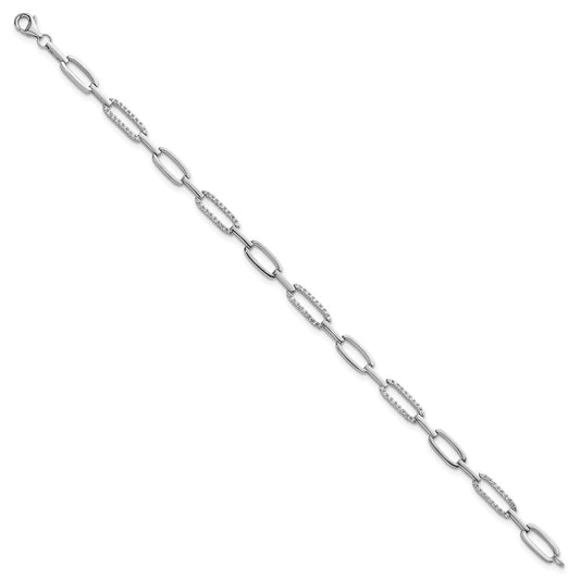 Sterling Silver Rhodium-plated Polished CZ 4.7mm Paperclip Link 7 Inch Bracelet