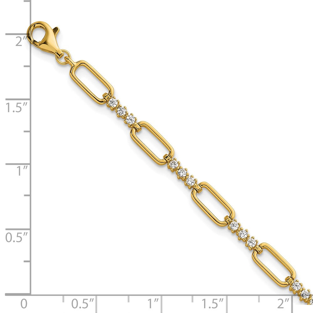 Sterling Silver Gold-tone Polished CZ and Paperclip Link 7 Inch with 1 Inch Extension Bracelet