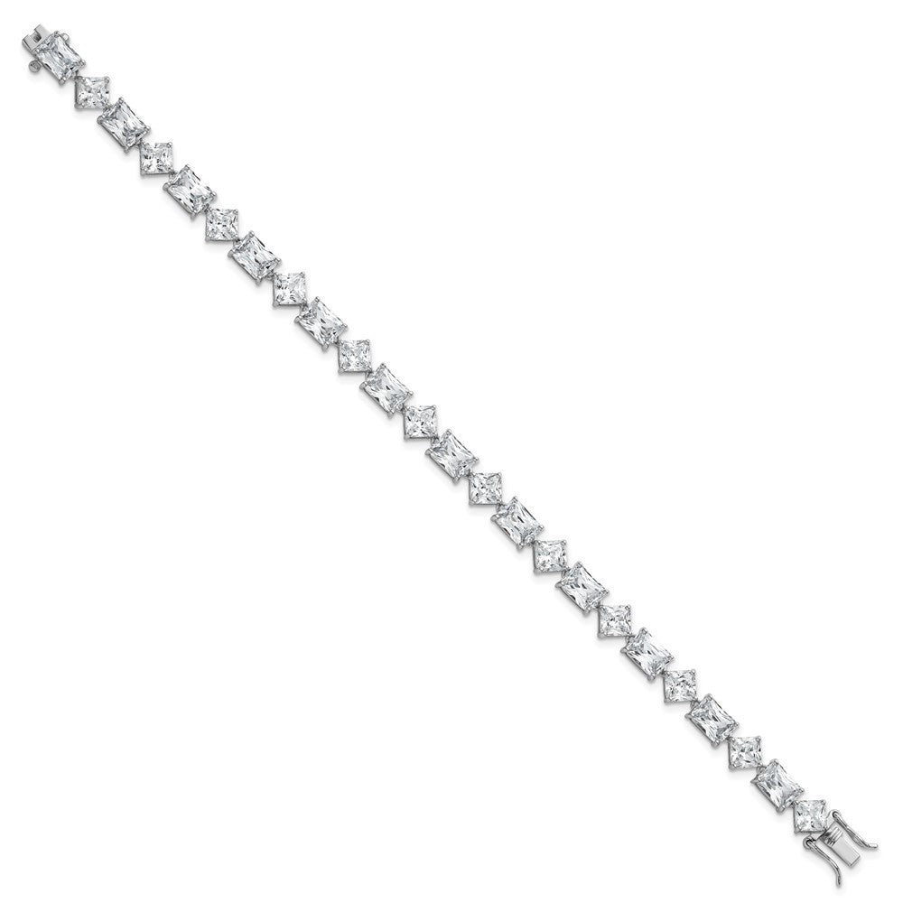 Sterling Silver Rhodium-plated Polished Fancy Princess and Emerald-cut CZ 7.25 Inch Bracelet