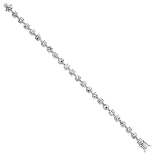 Sterling Silver Rhodium-plated Polished Round CZ in Hexagon Setting 8 Inch Bracelet