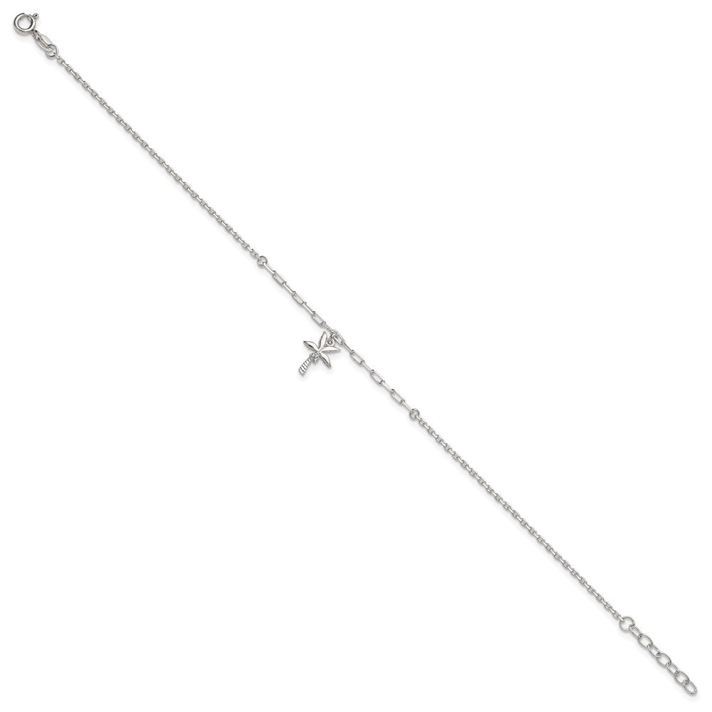 Sterling Silver CZ Palm Tree 9 inch Plus 1 inch Extender - Total 10 inch Anklet