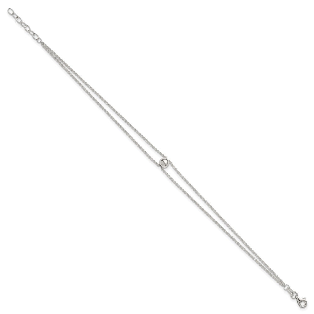 Sterling Silver 2-Strand Bead 9 inch Plus 1 inch Extender - Total 10 inch Anklet