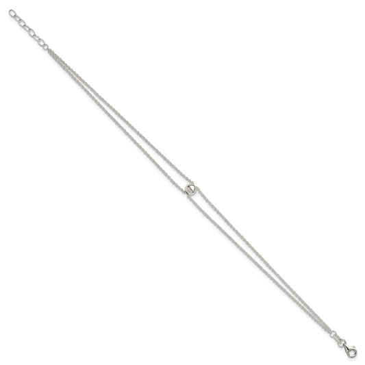 Sterling Silver 2-Strand Bead 9 inch Plus 1 inch Extender - Total 10 inch Anklet