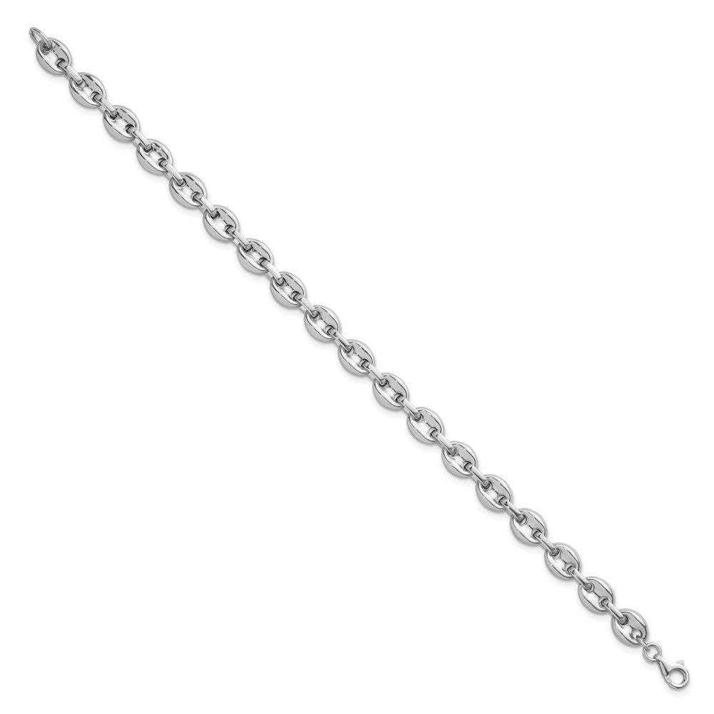 Sterling Silver Rhodium-plated Polished 7mm Puffed Mariner Link 7.75 inch Bracelet