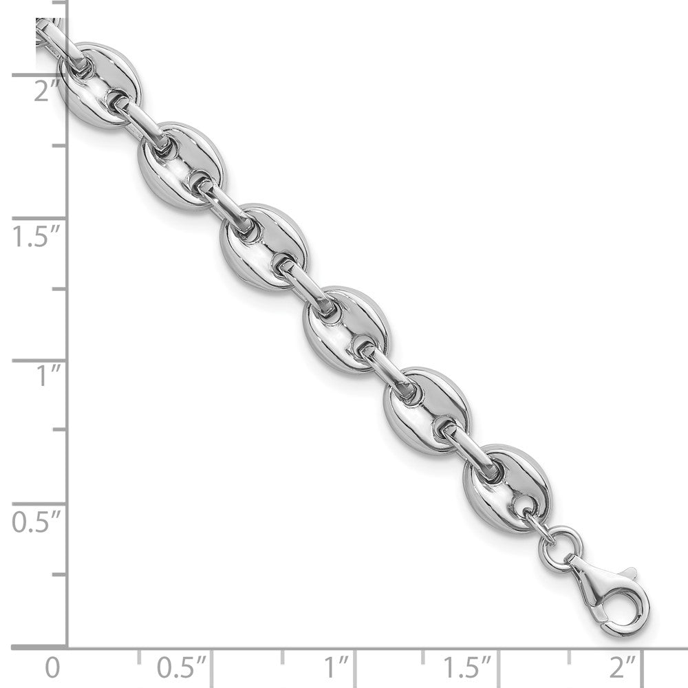 Sterling Silver Rhodium-plated Polished 7mm Puffed Mariner Link 7.75 inch Bracelet