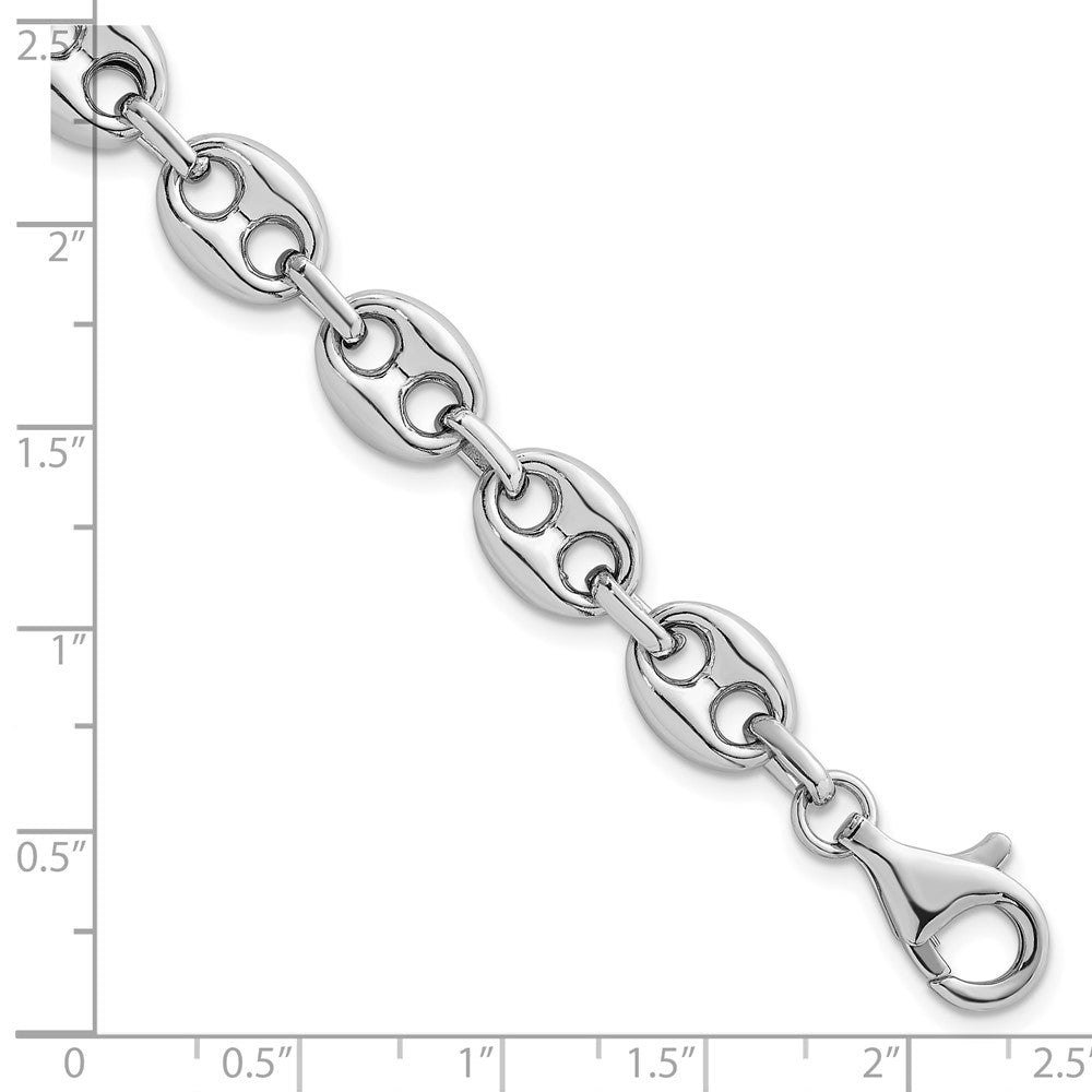 Sterling Silver Rhodium-plated Puffed Anchor/Mariner Link 7.5 inch Bracelet