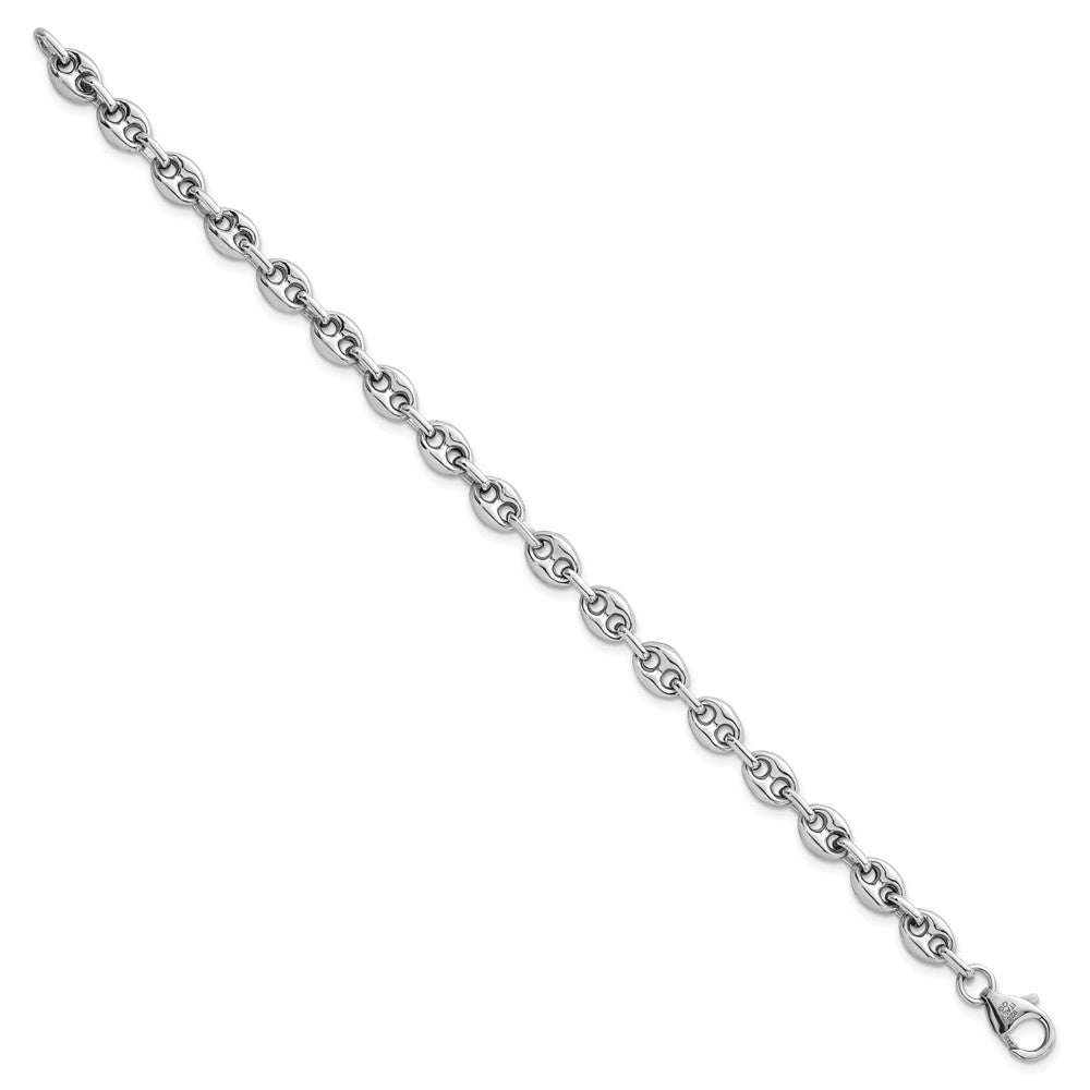 Sterling Silver Rhodium-plated Puffed Anchor/Mariner Link 7.5 inch Bracelet