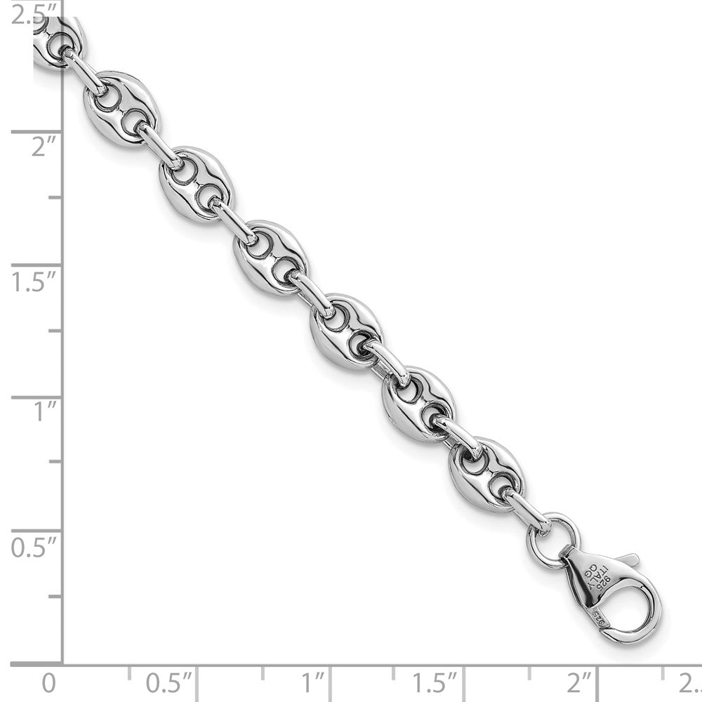 Sterling Silver Rhodium-plated Puffed Anchor/Mariner Link 7.5 inch Bracelet