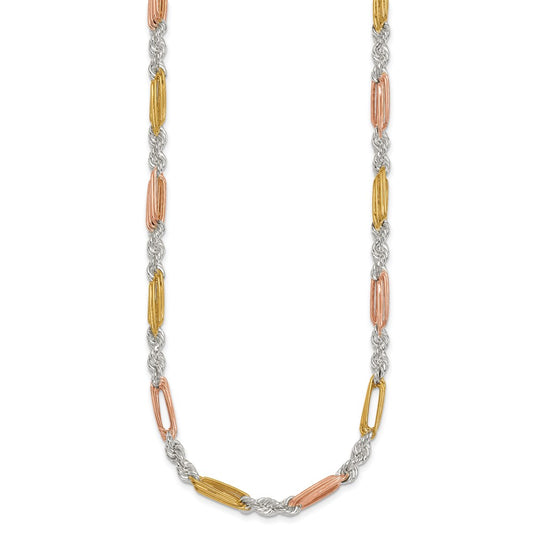 Sterling Silver Rose-tone and Gold-tone Polished 4.5mm Figaro Rope 18 Inch Necklace