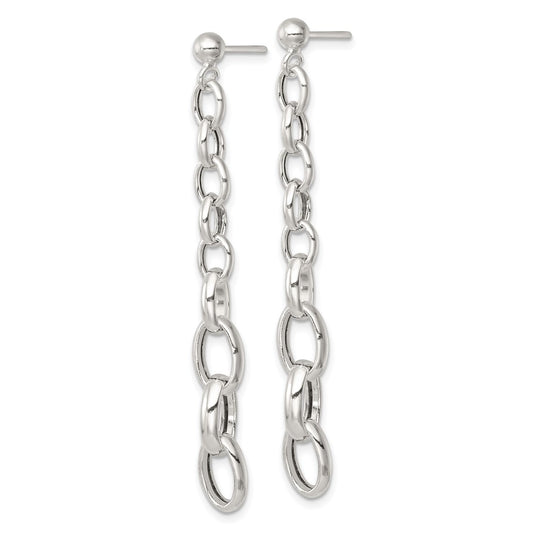 Sterling Silver Polished Graduated Cable Link Post Dangle Earrings