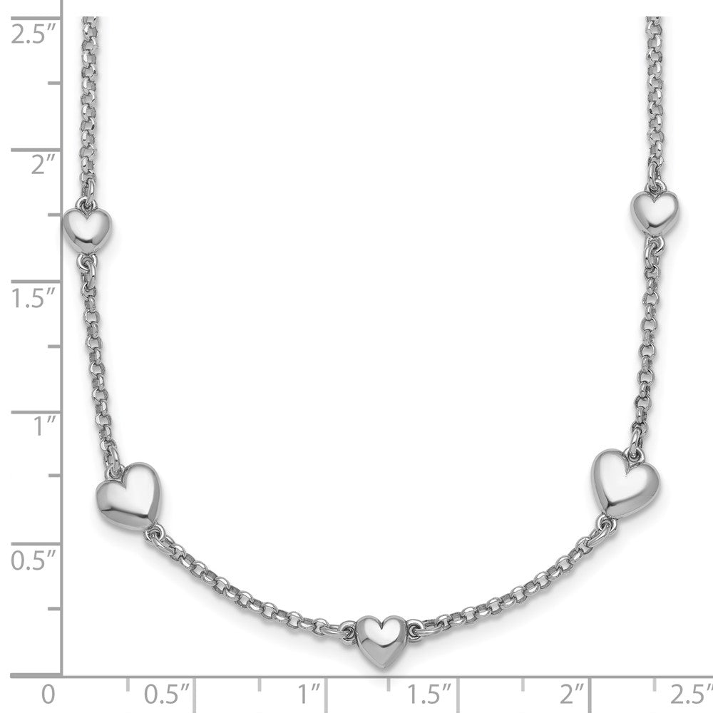 Sterling Silver Rhodium-plated Polished Five Puffed Hearts 7 inch with 1 inch Extender Bracelet
