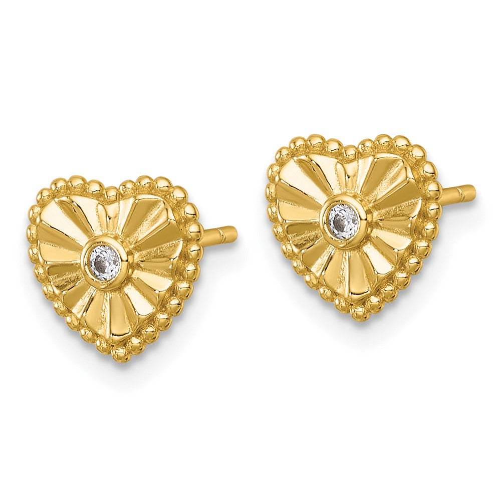 Affordable Expressions Sterling Silver Gold-tone Polished Beaded and Textured CZ Heart Post Earrings