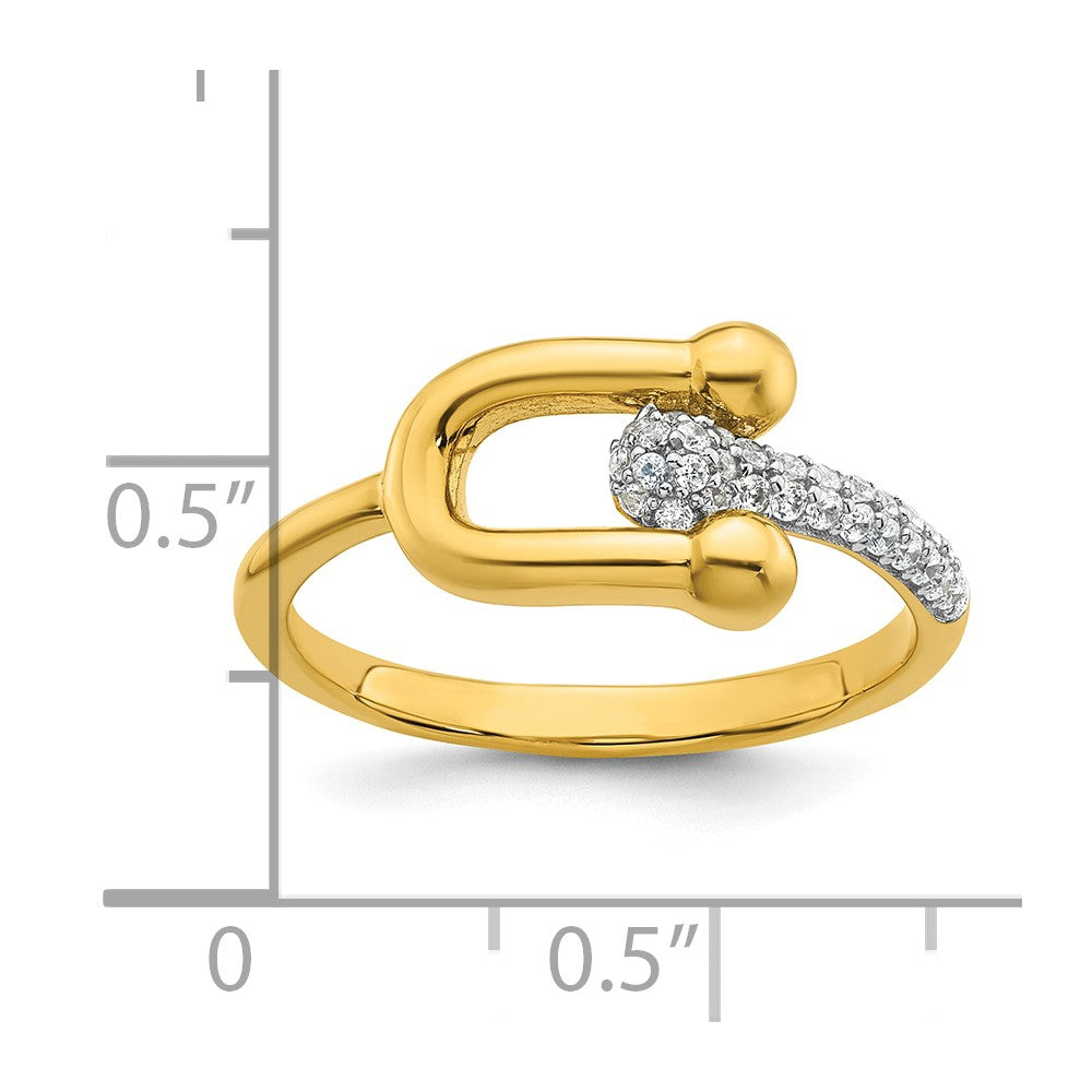 Sterling Silver Gold-tone CZ Polished And Textured Fancy Size 6 Ring