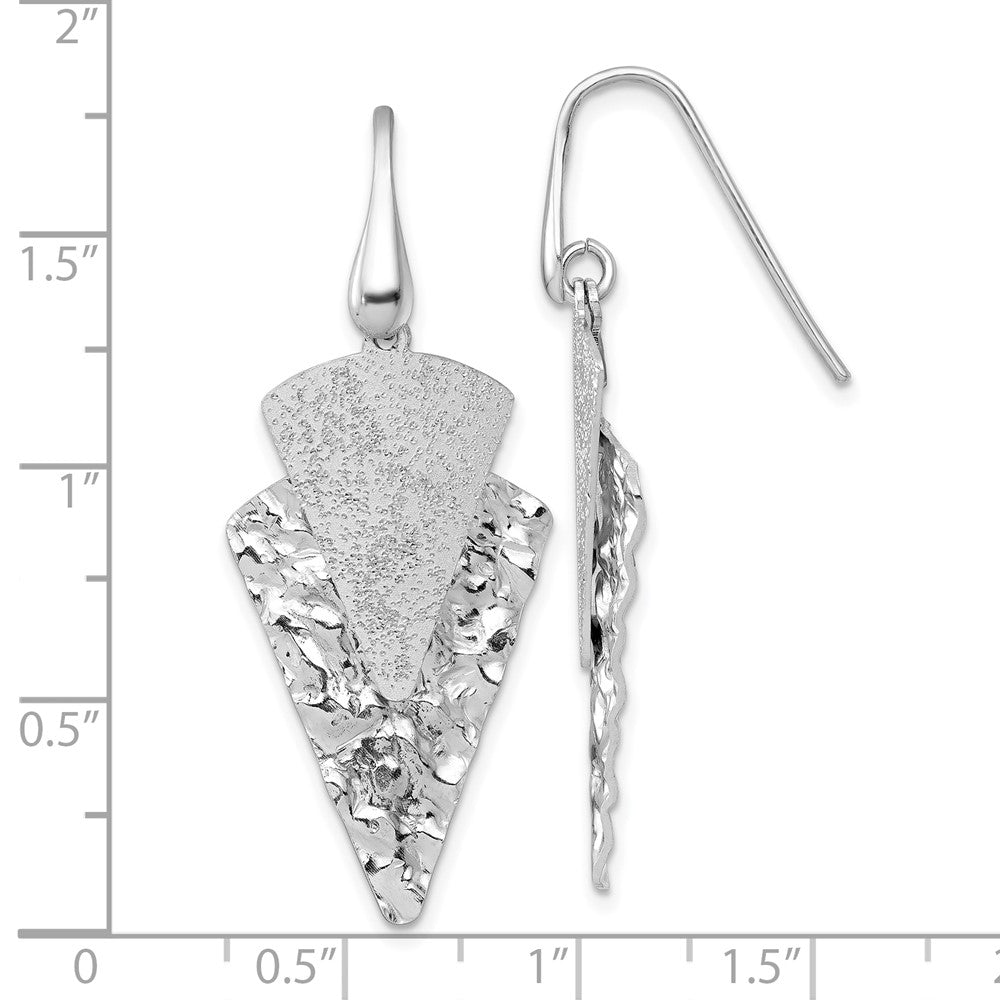 Sterling Silver Rhodium-plated Polished Brushed and Hammered Triangle Shepherd Hook Dangle Earrings