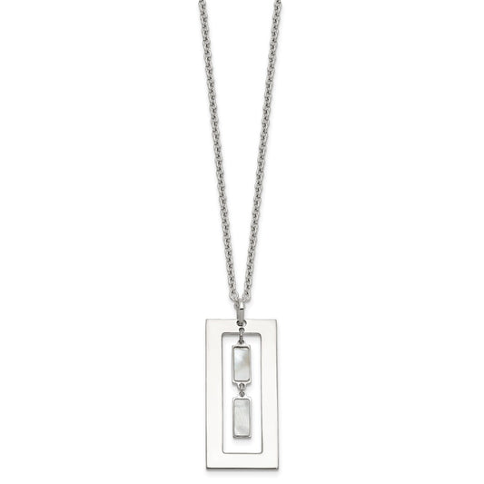 Sterling Silver Open Rectangle with Mother of Pearl Dangles 18.25 inch Necklace