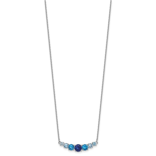 Sterling Silver Rhodium-plated Polished Lab Created Spinel/Lab Created Aquamarine/CZ 16 Inch with 2 Inch Extension Necklace