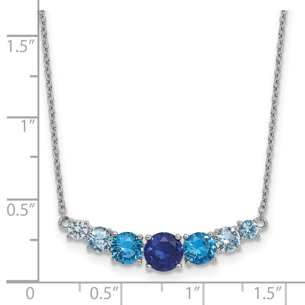 Sterling Silver Rhodium-plated Polished Lab Created Spinel/Lab Created Aquamarine/CZ 16 Inch with 2 Inch Extension Necklace
