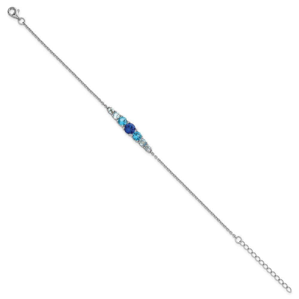 Sterling Silver Rhodium-plated Polished Lab Created Spinel/Lab Created Aquamarine/CZ 7 Inch with 1 Inch Extension Bracelet
