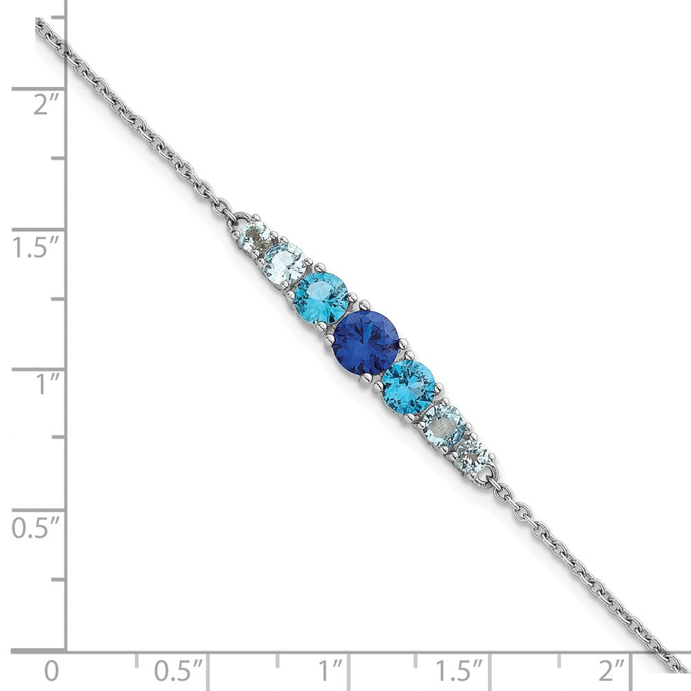 Sterling Silver Rhodium-plated Polished Lab Created Spinel/Lab Created Aquamarine/CZ 7 Inch with 1 Inch Extension Bracelet