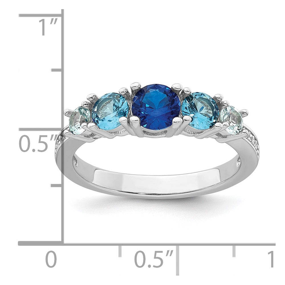 Sterling Silver Rhodium-plated Polished Lab Created Spinel/Lab Created Aquamarine/CZ 5-Stone Size 8 Ring