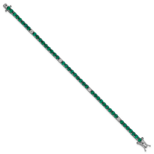 Sterling Silver Rhodium-plated Polished Round Green and White CZ 7 Inch Bracelet