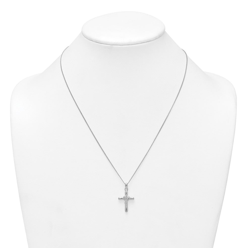 Sterling Silver Rhodium-plated Polished CZ Heart Cross 20 inch with 3 inch Extender Necklace
