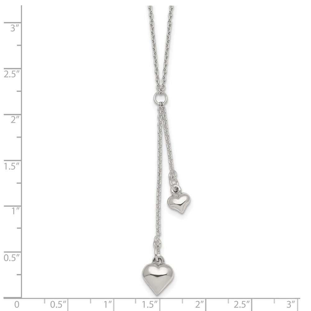 Sterling Silver Polished Two Heart 16 inch Lariat Necklace