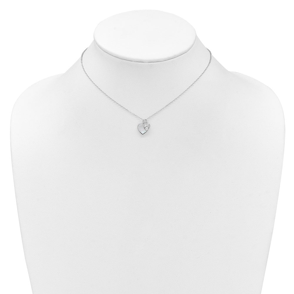 Sterling Silver Rhodium-plated Polished Mother of Pearl and CZ Hearts 14 Inch with 3 Inch Extension Children's Necklace