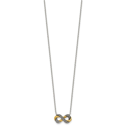 Sterling Silver with Gold-tone Polished and Antiqued Beaded Infinity Charm 16 inch Necklace