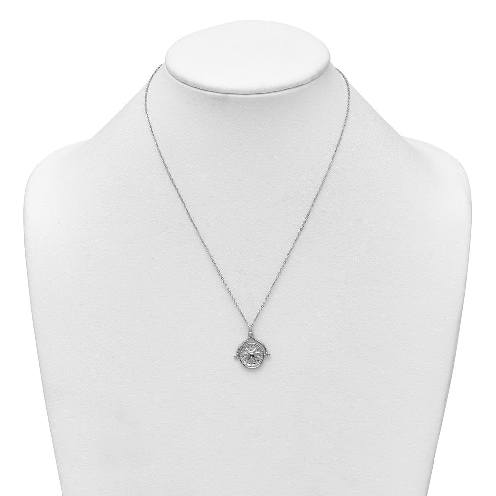 Sterling Silver Rhodium-plated Sun Front/Moon and Star Back Reversible Spinning Pendant 18 inch Necklace