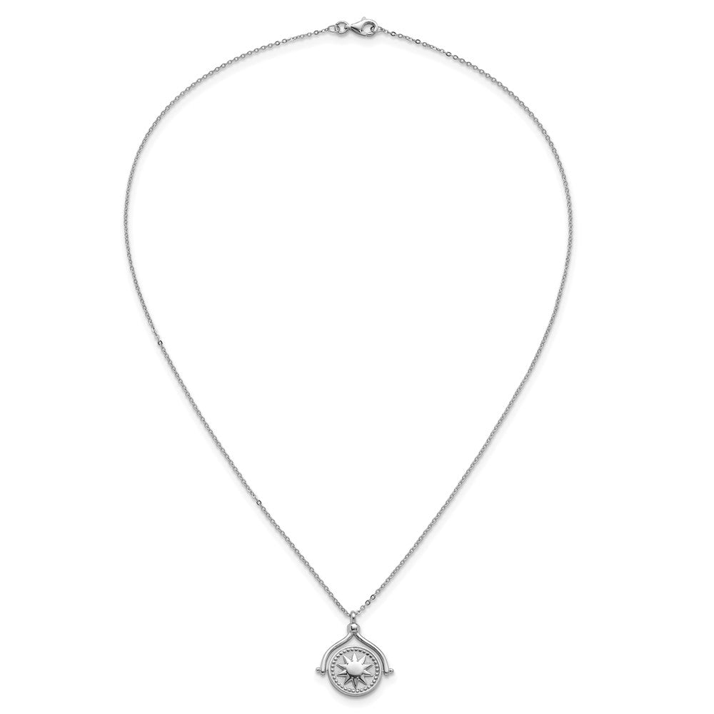 Sterling Silver Rhodium-plated Sun Front/Moon and Star Back Reversible Spinning Pendant 18 inch Necklace