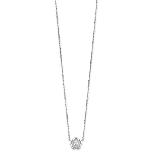 Sterling Silver Rhodium-plated Polished Textured CZ Flower 18 Inch Necklace
