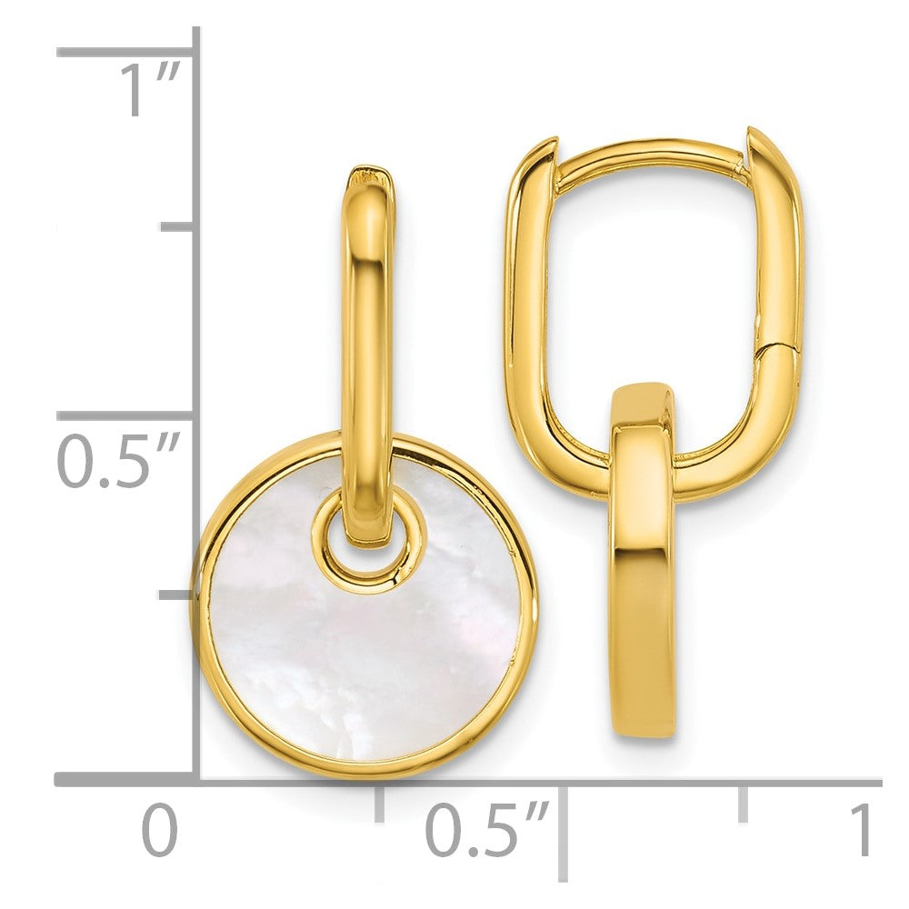 Sterling Silver Gold-plated Polished Mother of Pearl Circle Drop Hinged Hoop Earrings