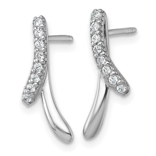 Sterling Silver Rhodium-plated Polished Fancy CZ Ribbon Post Earrings