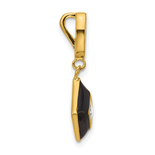 Sterling Silver Gold-plated CZ and Black Enameled Pendant