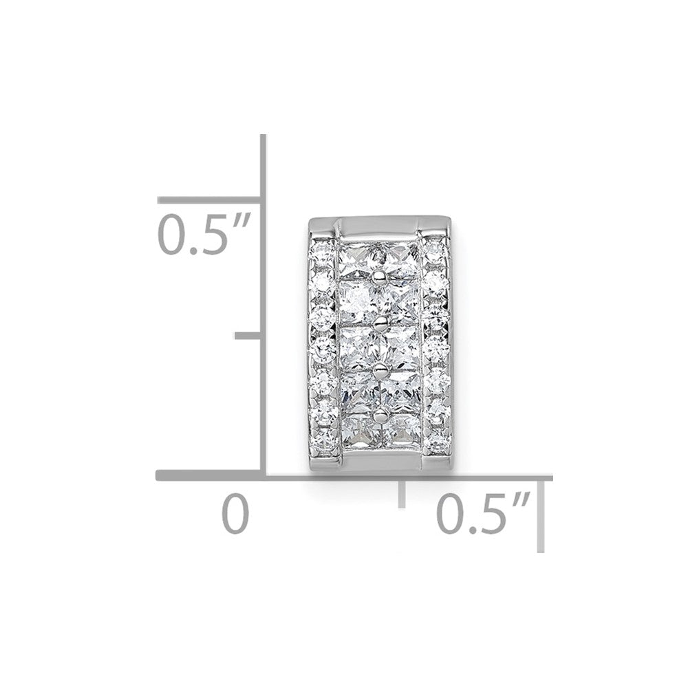 Sterling Silver Rhodium-plated Pave CZ Rectangle Chain Slide Pendant